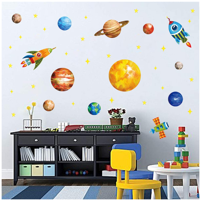 Decalmile Αυτοκόλλητα Τοίχου Για Παιδικό Δωμάτιο Planets DM0586