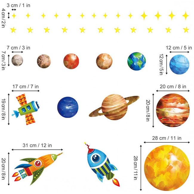 Decalmile Αυτοκόλλητα Τοίχου Για Παιδικό Δωμάτιο Planets DM0586