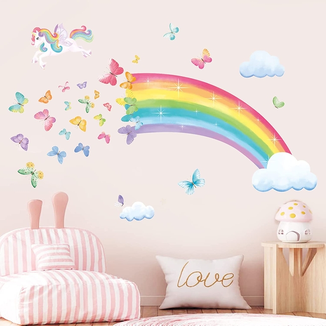 Decalmile Wall Stickers For Kids Room Rainbow Unicorn DM0885B