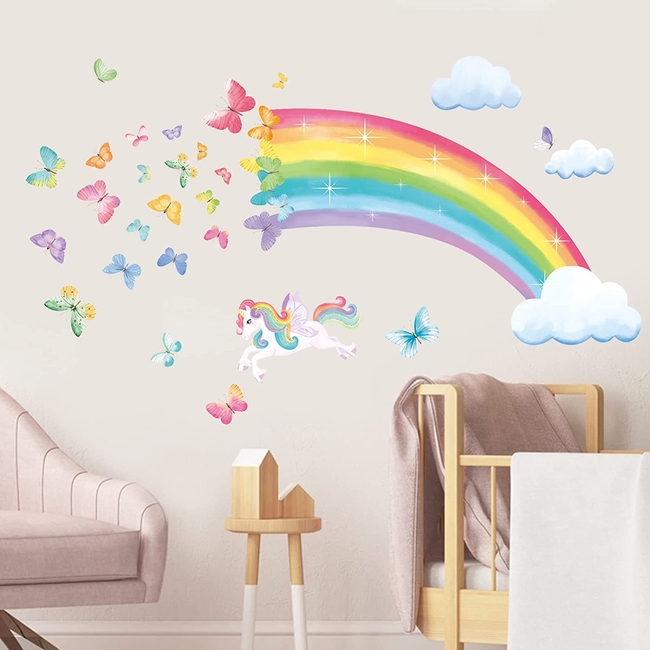 Decalmile Wall Stickers For Kids Room Rainbow Unicorn DM0885B