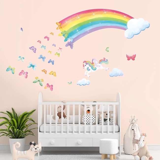 Decalmile Wall Stickers For Kids Room Rainbow Unicorn DM0885B