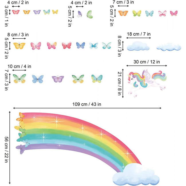 Decalmile Wall Stickers For Kids Room Rainbow Unicorn DM0885B