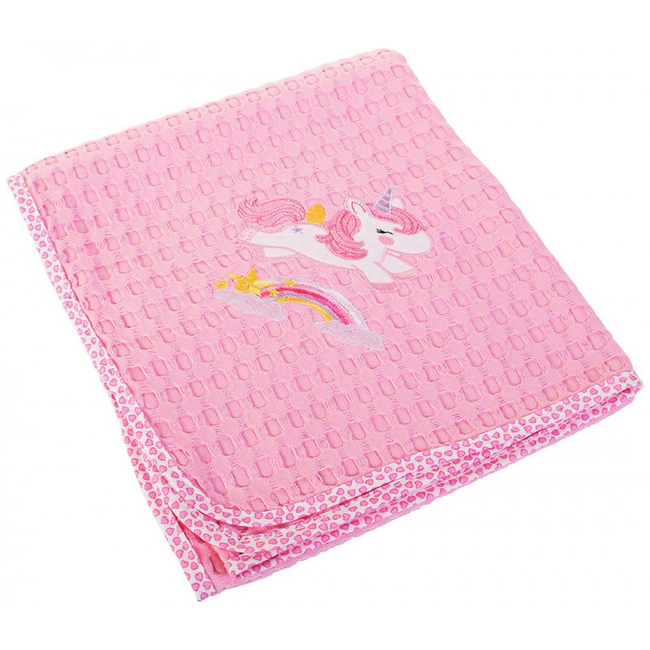 Dimcol baby cuddling blanket with 80x110cm unicorn pink embroidery