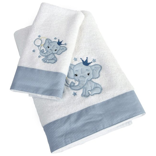 Dimcol Set of 2 -piece baby towels 30x50 & 70x140 cm Elephant 48 Blue