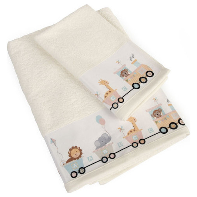 Dimcol Set of 2 -piece baby towels 30x50 & 70x140 cm Train 92