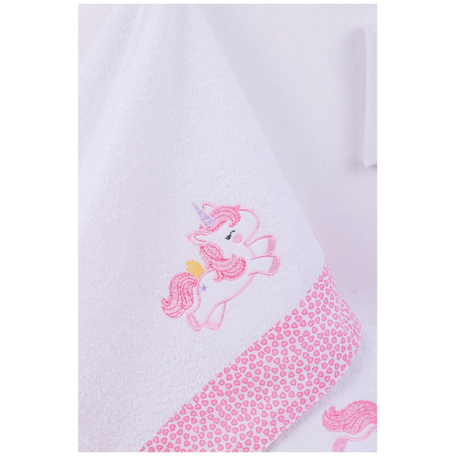 Dimcol Set of 2 -piece baby towels 30x50 & 70x140 cm Unicorn 42 White