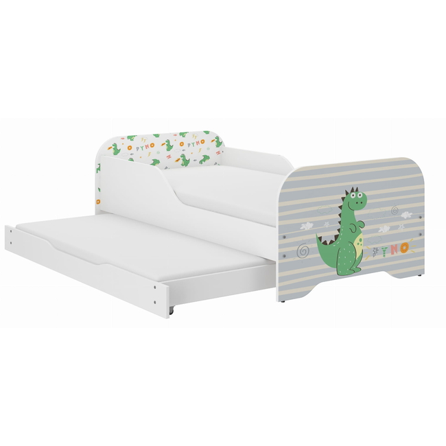 Miki 2 in 1 Children's Bed with Drawer & 2nd sleeping position 160 x 80 cm - Dino