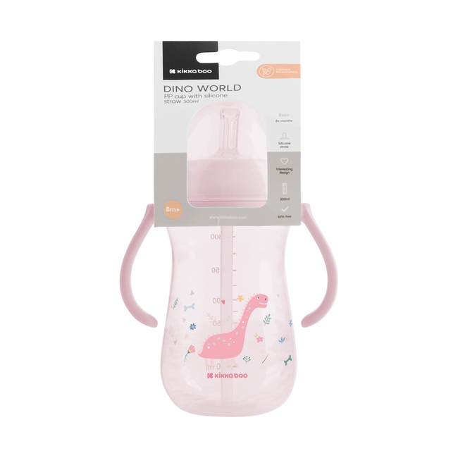 Kikka Boo Κύπελλο PP με καλαμάκι σιλικόνης 300ml Dino World Pink 31302030076