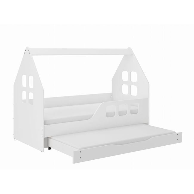Παιδικό Κρεβάτι Domek Montessori 160 x 80 cm με Συρτάρι & 2η θέση ύπνου  (ΔΩΡΟ 2 ΣΤΡΩΜΑΤΑ) Λευκό R