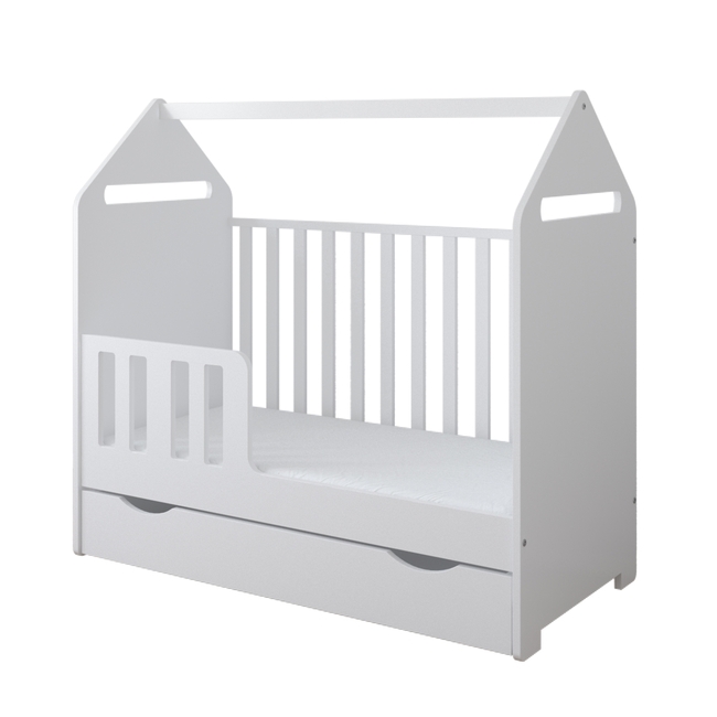 Baby Cradle House 2 in 1 for mattress 60x120 cm with Drawer White