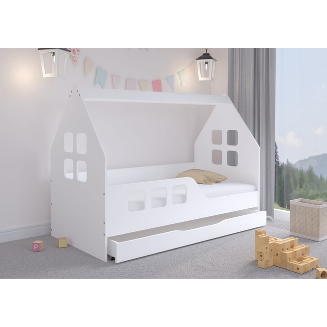 Montessori Children's Bed with Drawer 160 x 80 cm White L