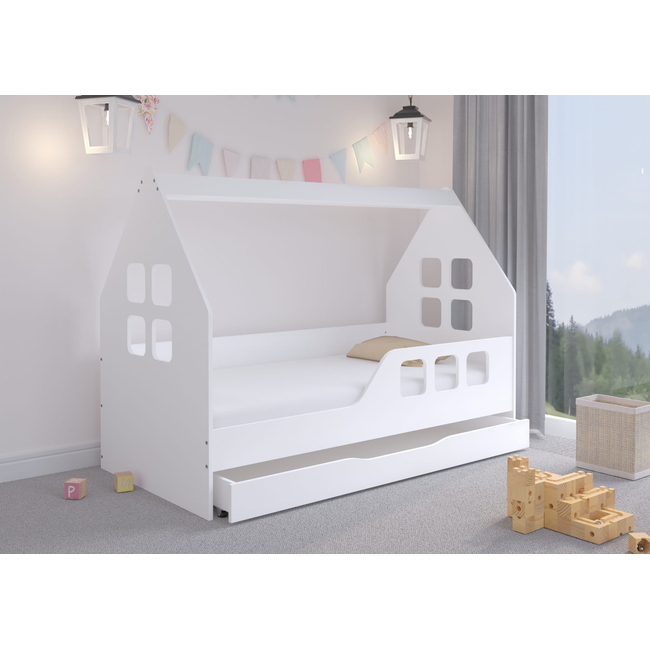 Domek Montessori Children's Bed with Drawer 160 x 80 cm White R