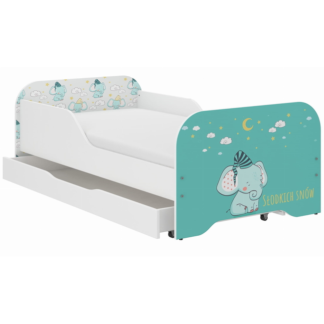 Toddler Children Kids Bed Including Mattress + Drawer 160x80cm - Elephant