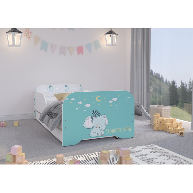 Toddler Children Kids Bed Including Mattress + Drawer 160x80cm - Elephant
