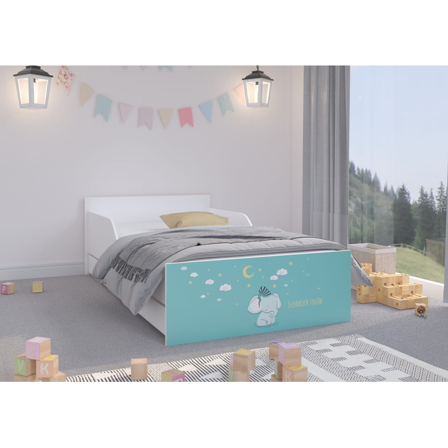 Pufi Children's Bed 90x180 cm with Drawer + Free Mattress - Elephant