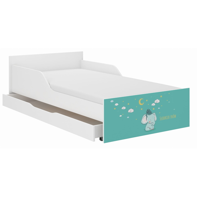 Pufi Children's Bed 90x180 cm with Drawer + Free Mattress - Elephant