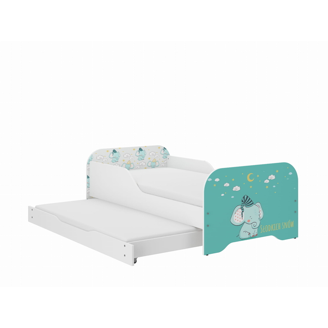 Miki 2 in 1 Children's Bed with Drawer & 2nd sleeping position 160 x 80 cm + Gift 2 Mattresses - Elephant