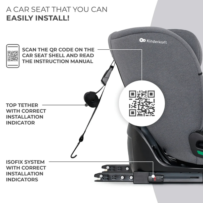 Kinderkraft Oneto3 i-Size Child Car Seat 76-150cm (9-36kg) Cool Grey KCONE300GRY0000
