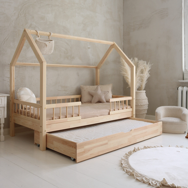 Luletto Bello Duo Plus – Παιδικό Κρεβάτι Σπιτάκι με Κάγκελα & Συρτάρι Ύπνου
