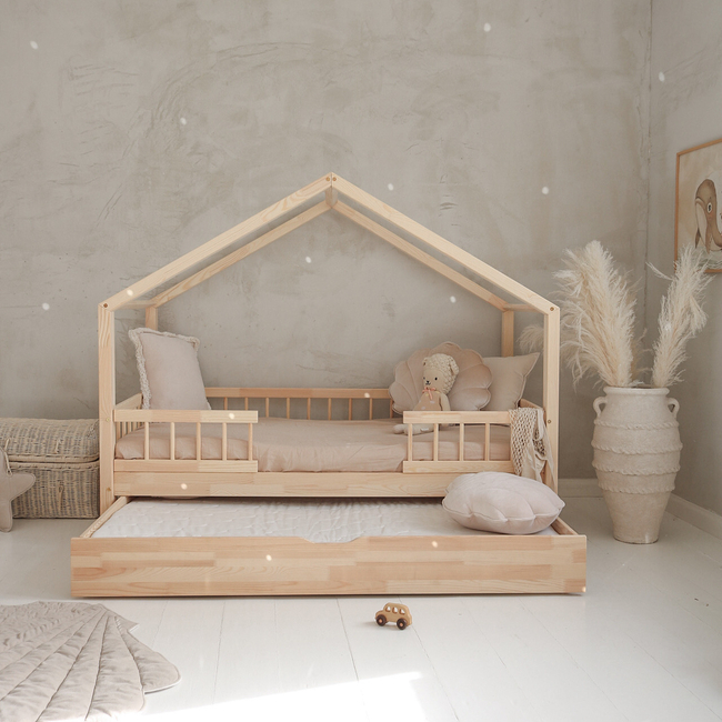 Luletto Housebed Bello Duo  Plus Wooden House Bed for Kids with Rails & Sleeping Drawer