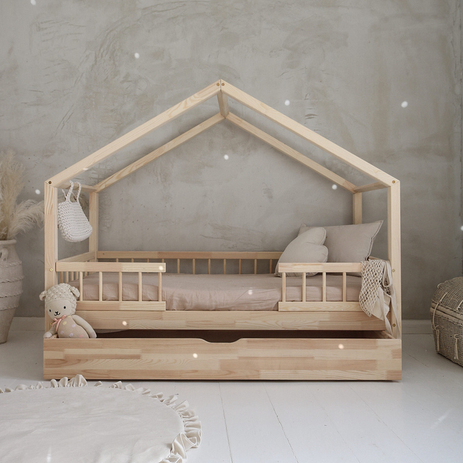 Luletto Housebed Bello Duo  Plus Wooden House Bed for Kids with Rails & Sleeping Drawer