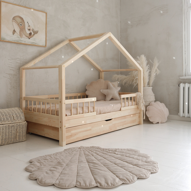 Luletto Housebed Bello Duo  Plus Wooden House Bed for Kids with Rails & Sleeping Drawer