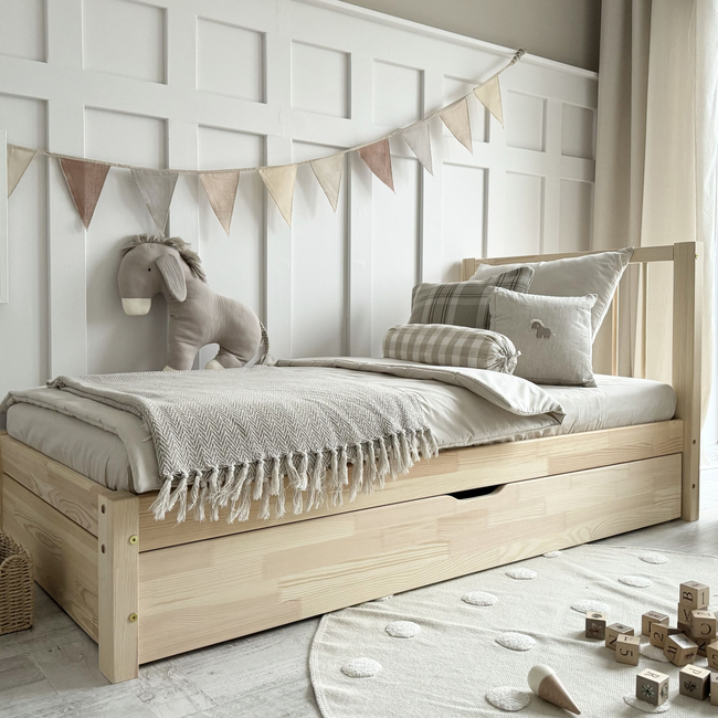 Luletto Simple Bello Plus Ξύλινο Παιδικό Κρεβάτι με Πλάτη & Συρτάρι Ύπνου