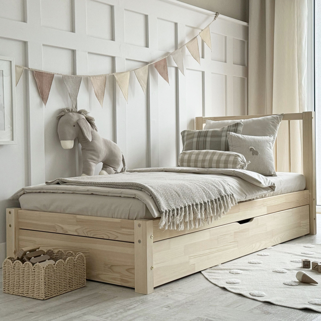 Luletto Simple Bello Plus Ξύλινο Παιδικό Κρεβάτι με Πλάτη & Συρτάρι Ύπνου