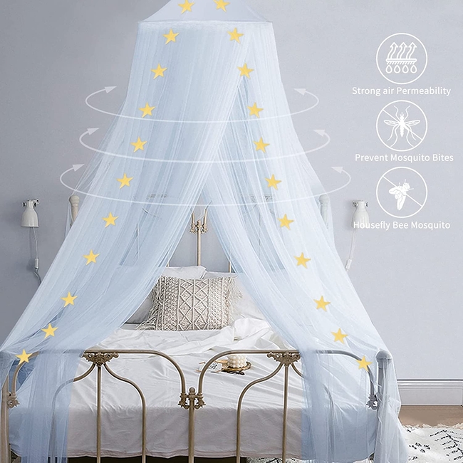OEM Esafio Μεγάλη Πριγκιπική Κουνουπιέρα 250 cm Για Μονό & Διπλό Κρεβάτι Γαλάζια
