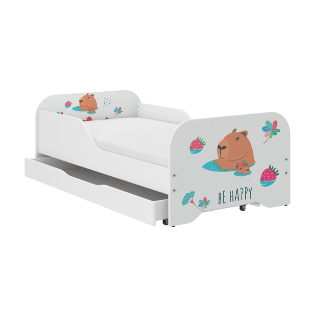 Toddler Children Kids Bed Including Mattress + Drawer 160x80 - Capybara Family
