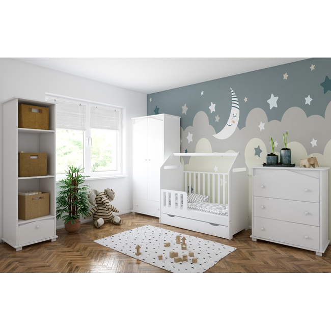 Baby Cradle House 2 in 1 for mattress 60x120 cm with Drawer White