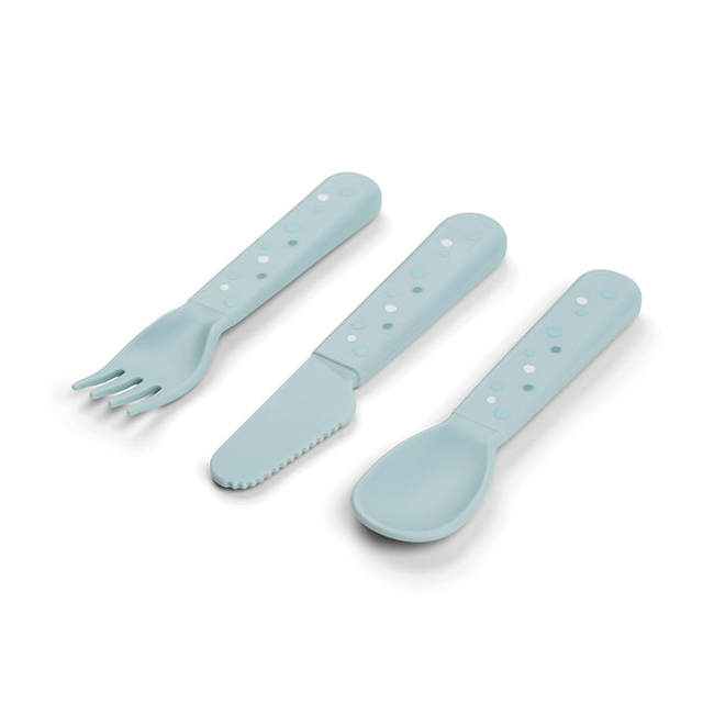 Done By Deer PLASTIC CUTLERY set of 2 happy dots blue 12 cm