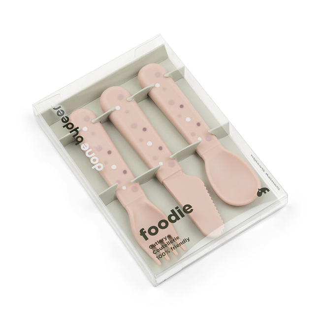 Done By Deer PLASTIC CUTLERY set of 2 happy dots powder 12 cm