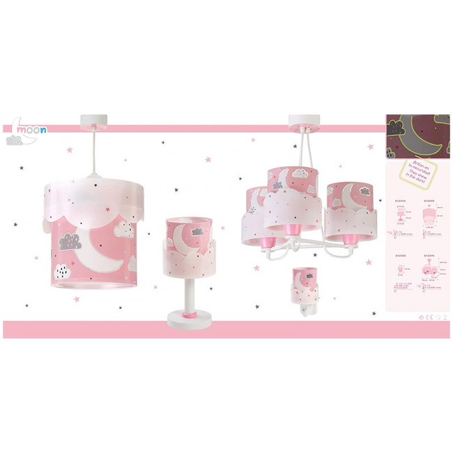Φωτιστικό Οροφής Για Παιδικό Δωμάτιο Dalber Moon Stars Pink 61232S