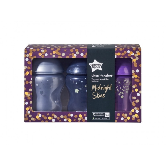 Tommee Tippee Midnight Skies Baby Bottle Set 3 Pieces 260ml BPA Free