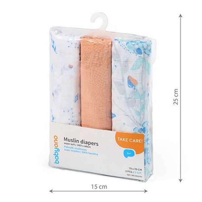 BabyOno 348/09 MUSLIN NAPPIES ORANGE 3 PCS 70x70cm