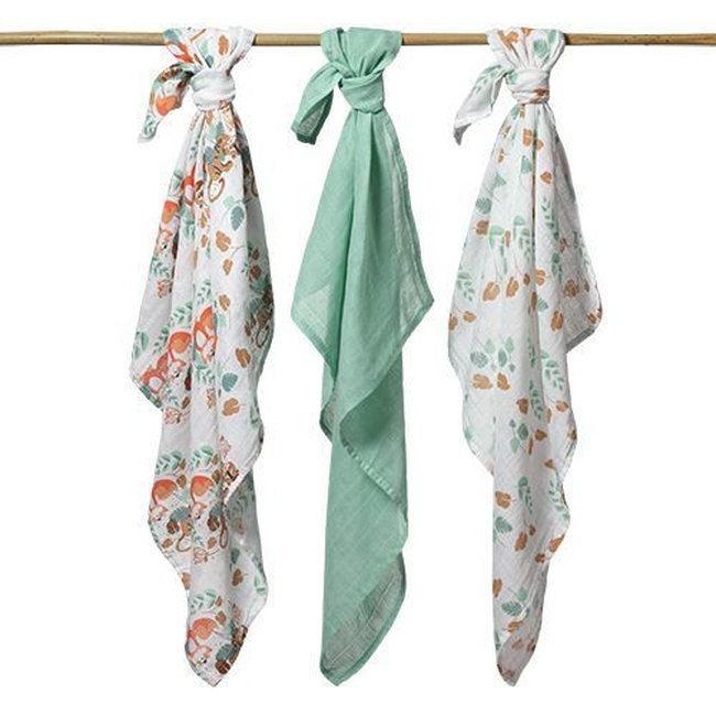 BabyOno 348/12 MUSLIN DIAPERS, 3PCS, GREEN ONO-66976