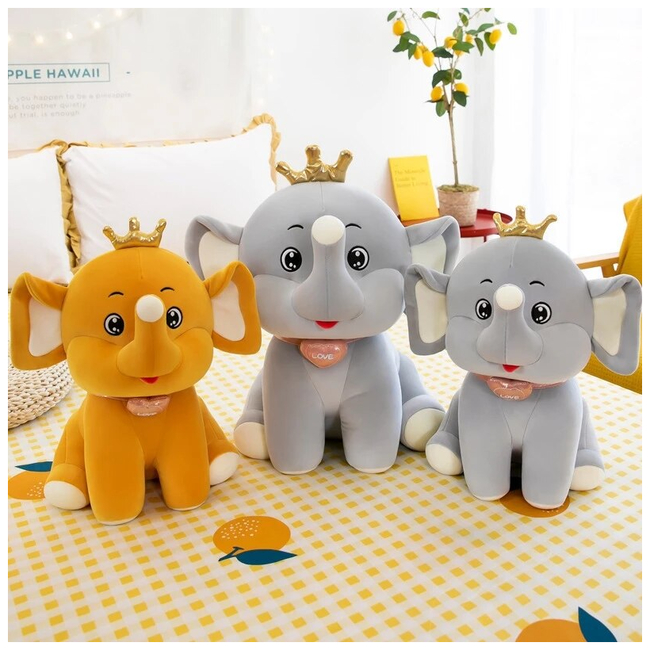 LARGE Sweet Dreams Elephant Plush Toy with crown 40 cm - Grey