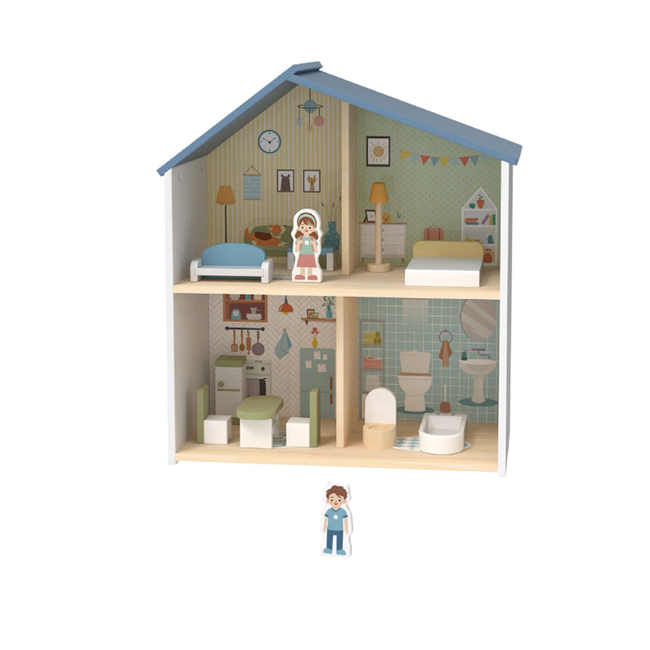 Hi Pando Wooden Dollhouse with Furniture & Figures