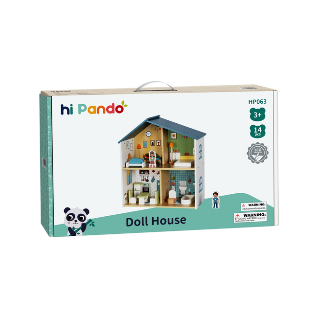Hi Pando Wooden Dollhouse with Furniture & Figures