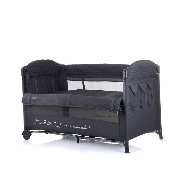 Chipolino Merida Foldable Travel Cot With Drop Side Anthracite KOSIMER0221AN