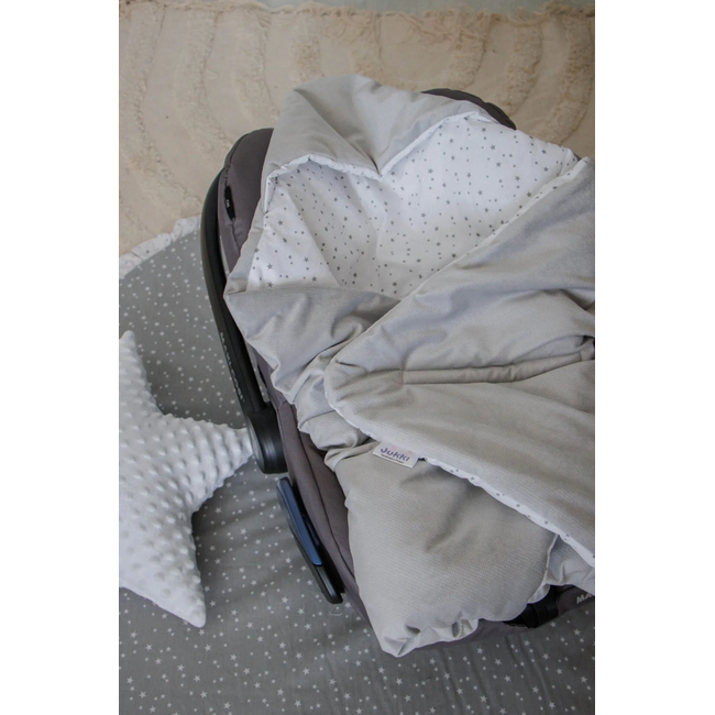 JUKKI Car Seat Blanket with Hood Twinkle Stars & Grey Velvet