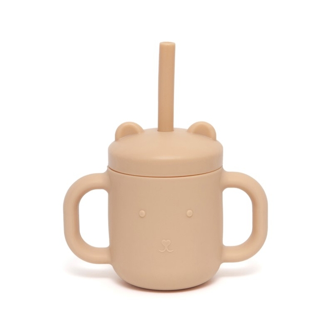 Petit Monkey Educational Silicone Cup with Straw Honey Peach PTM-SCLS3