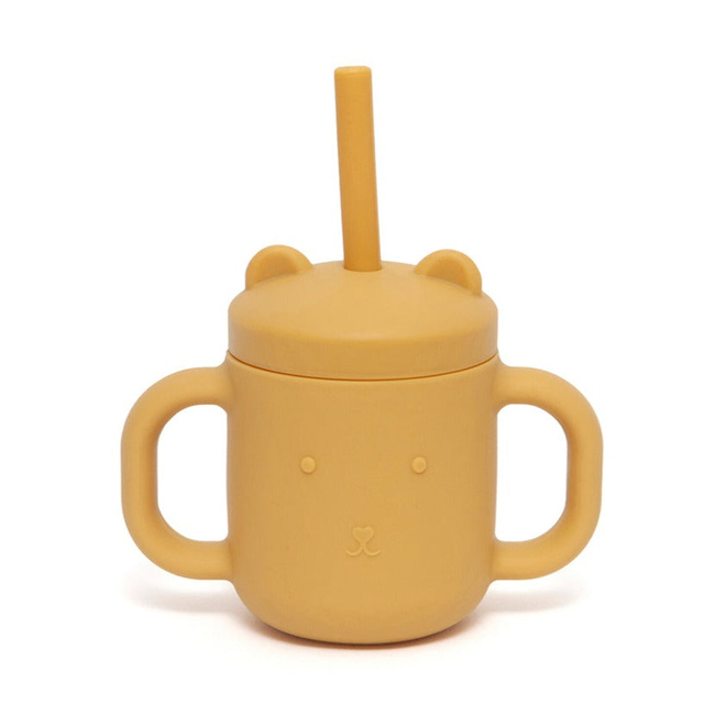 Petit Monkey Educational Silicone Cup with Straw Ochre PTM-SCLS6