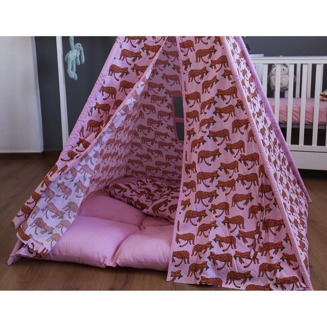 Babyliss: Large fabric tent with thick mattress and 2 pillows "Spots Tell Tales Of The Leopard" 120 x 120 x 160cm