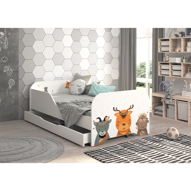 Toddler Children Kids Bed Including Mattress + Drawer 160x80 - Indian Animals
