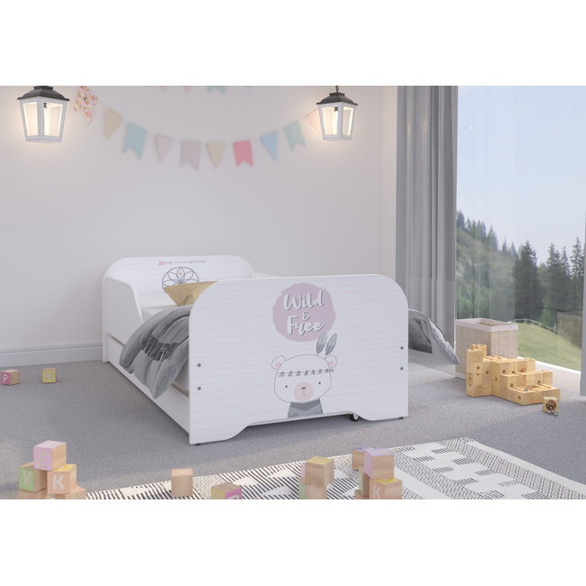 Toddler Children Kids Bed Including Mattress + Drawer 160x80cm - Indian Bear