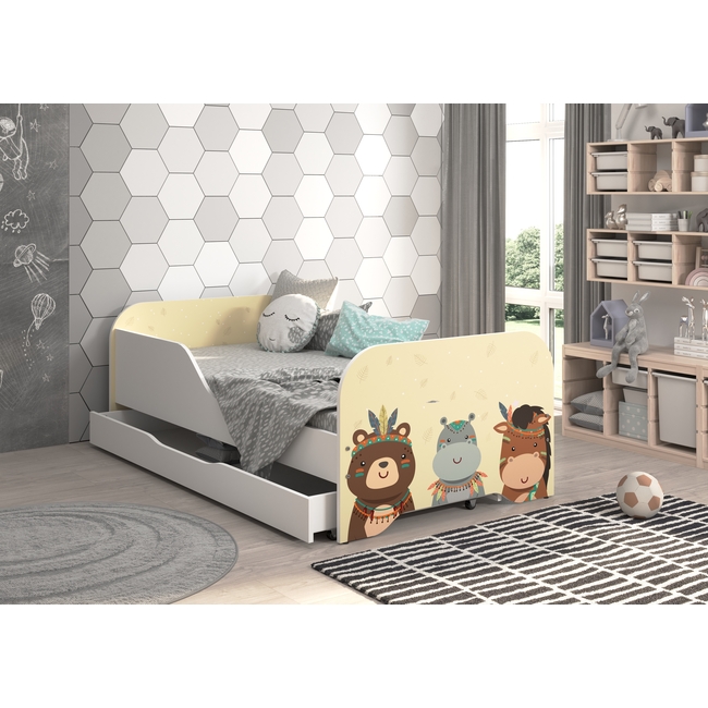 Toddler Children Kids Bed Including Mattress + Drawer 160x80 - Indian Safari