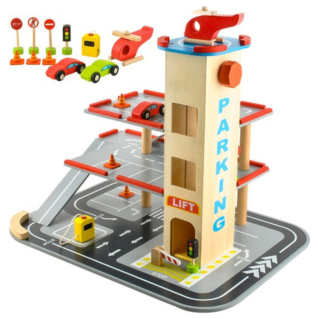 ISO Wooden Car Parking Garage with Helipad 36x48x42 cm 6526