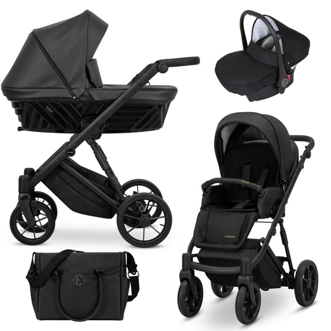 Kunert IVENTO 3 in 1 Complete Travel System Color BLACK Frame IVE-07 Black Pearl